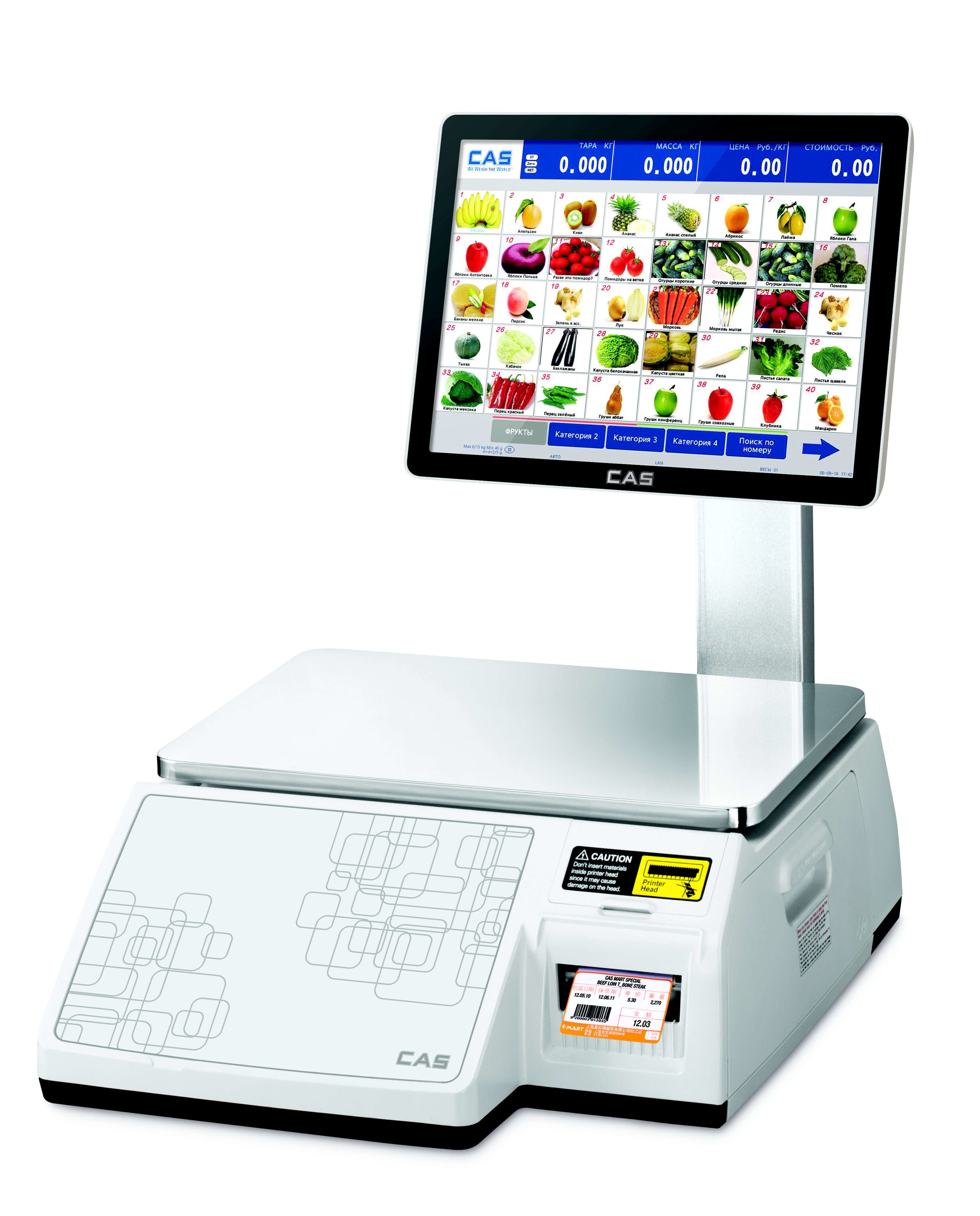 Фото торговые весы cas cl7000 с сенсорным экраном и печатью этикеток